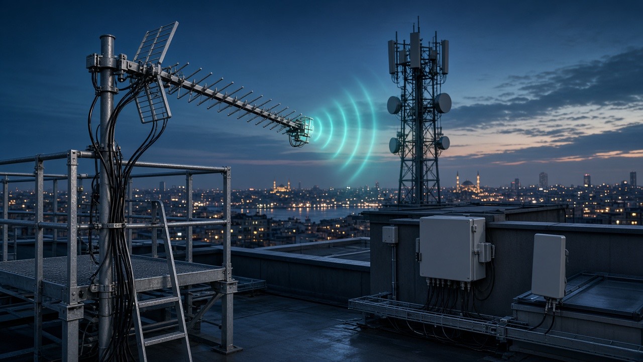 Çatı GSM anteni ve baz istasyonu mobil kapsama — Marina GSM Sinyal Çözümleri